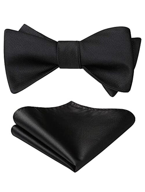 HISDERN Bow Ties for Men Solid Color Self Tie Bow Tie Pocket Square Set Classic Formal Satin Bowties for Tuxedo Wedding Party