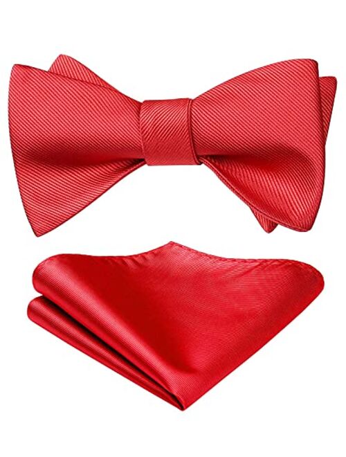 HISDERN Bow Ties for Men Solid Color Self Tie Bow Tie Pocket Square Set Classic Formal Satin Bowties for Tuxedo Wedding Party