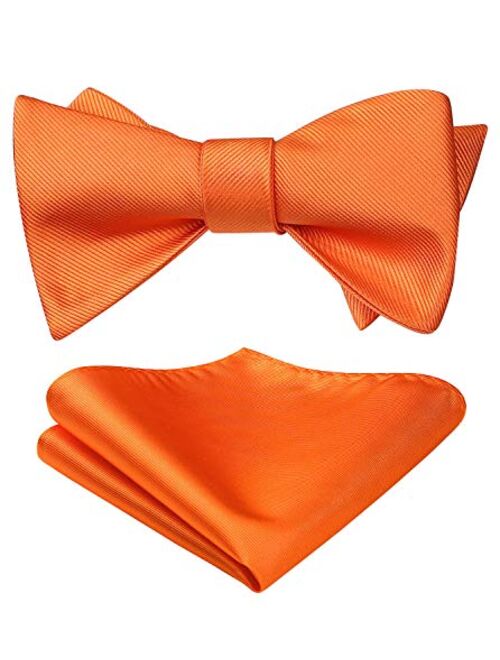 HISDERN Bow Ties for Men Solid Color Self Tie Bow Tie Pocket Square Set Classic Formal Satin Bowties for Tuxedo Wedding Party