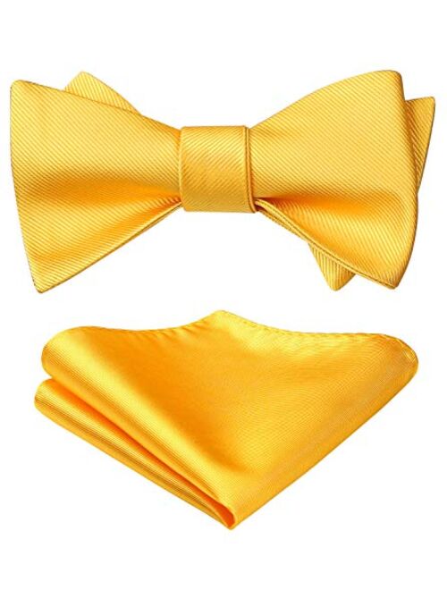 HISDERN Bow Ties for Men Solid Color Self Tie Bow Tie Pocket Square Set Classic Formal Satin Bowties for Tuxedo Wedding Party