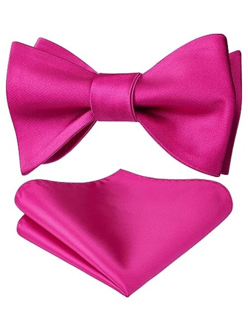 HISDERN Bow Ties for Men Solid Color Self Tie Bow Tie Pocket Square Set Classic Formal Satin Bowties for Tuxedo Wedding Party