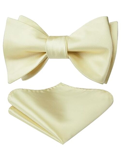 HISDERN Bow Ties for Men Solid Color Self Tie Bow Tie Pocket Square Set Classic Formal Satin Bowties for Tuxedo Wedding Party