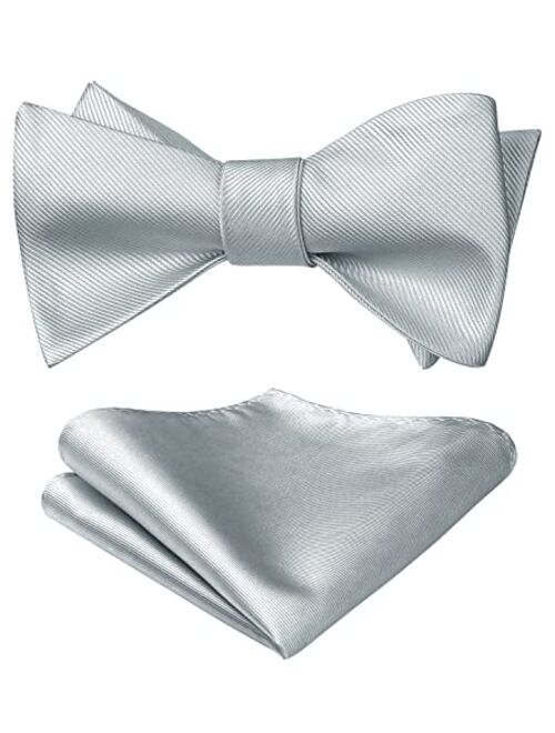 HISDERN Bow Ties for Men Solid Color Self Tie Bow Tie Pocket Square Set Classic Formal Satin Bowties for Tuxedo Wedding Party