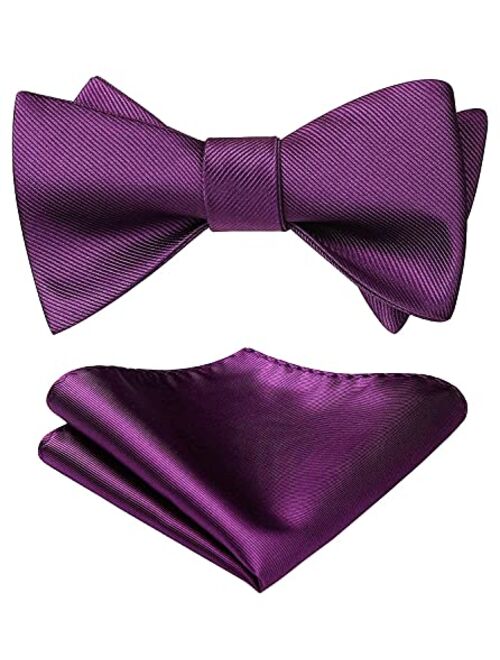 HISDERN Bow Ties for Men Solid Color Self Tie Bow Tie Pocket Square Set Classic Formal Satin Bowties for Tuxedo Wedding Party