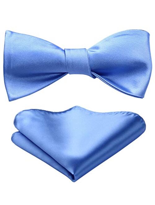 HISDERN Bow Ties for Men Solid Color Self Tie Bow Tie Pocket Square Set Classic Formal Satin Bowties for Tuxedo Wedding Party