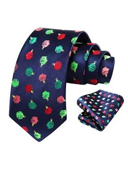 Christmas Tie for Men, Holiday Season Party Necktie & Pocket Square Set