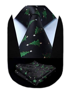 Christmas Tie for Men, Holiday Season Party Necktie & Pocket Square Set