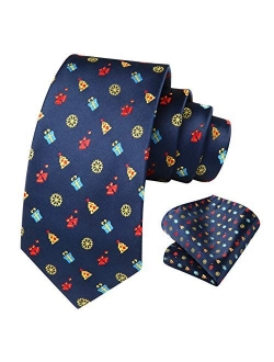 Christmas Tie for Men, Holiday Season Party Necktie & Pocket Square Set