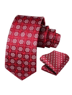 Christmas Tie for Men, Holiday Season Party Necktie & Pocket Square Set