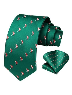 Christmas Tie for Men, Holiday Season Party Necktie & Pocket Square Set