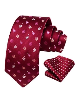 Christmas Tie for Men, Holiday Season Party Necktie & Pocket Square Set