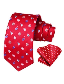 Christmas Tie for Men, Holiday Season Party Necktie & Pocket Square Set