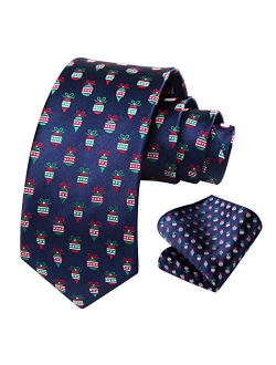 Christmas Tie for Men, Holiday Season Party Necktie & Pocket Square Set