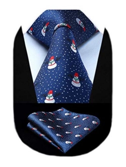 Christmas Tie for Men, Holiday Season Party Necktie & Pocket Square Set