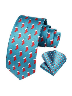 Christmas Tie for Men, Holiday Season Party Necktie & Pocket Square Set