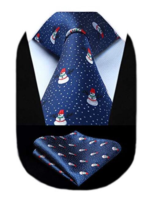 HISDERN Christmas Tie for Men, Holiday Season Party Necktie & Pocket Square Set