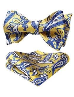 Bow Ties for Men Paisley Floral Self Tie Bow Tie and Pocket Square Set Classic Silk Tuxedo Bowtie For Wedding Party