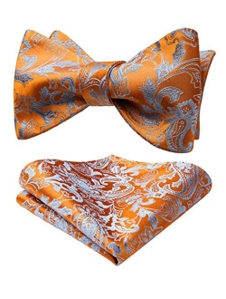 Bow Ties for Men Paisley Floral Self Tie Bow Tie and Pocket Square Set Classic Silk Tuxedo Bowtie For Wedding Party