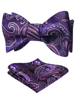 Bow Ties for Men Paisley Floral Self Tie Bow Tie and Pocket Square Set Classic Silk Tuxedo Bowtie For Wedding Party