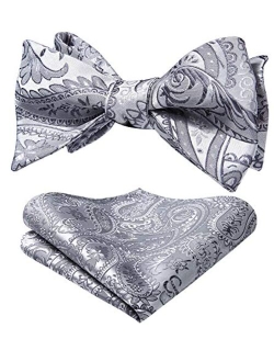 Bow Ties for Men Paisley Floral Self Tie Bow Tie and Pocket Square Set Classic Silk Tuxedo Bowtie For Wedding Party