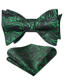 Bow Ties for Men Paisley Floral Self Tie Bow Tie and Pocket Square Set Classic Silk Tuxedo Bowtie For Wedding Party