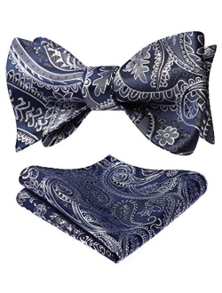 Bow Ties for Men Paisley Floral Self Tie Bow Tie and Pocket Square Set Classic Silk Tuxedo Bowtie For Wedding Party