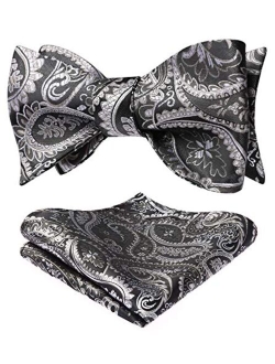 Bow Ties for Men Paisley Floral Self Tie Bow Tie and Pocket Square Set Classic Silk Tuxedo Bowtie For Wedding Party