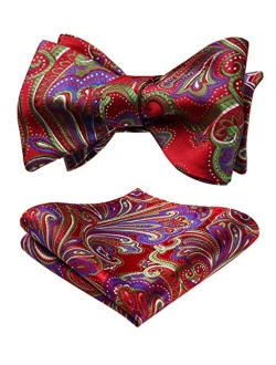 Bow Ties for Men Paisley Floral Self Tie Bow Tie and Pocket Square Set Classic Silk Tuxedo Bowtie For Wedding Party