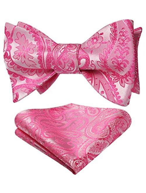 HISDERN Bow Ties for Men Paisley Floral Self Tie Bow Tie and Pocket Square Set Classic Silk Tuxedo Bowtie For Wedding Party