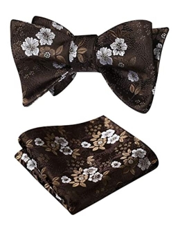 Bow Ties for Men Floral Bowties Mens Self Tie Bow Tie Handkerchief Jacquard Woven Bowtie Pocket Square Set