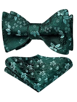 Bow Ties for Men Floral Bowties Mens Self Tie Bow Tie Handkerchief Jacquard Woven Bowtie Pocket Square Set