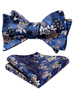 Bow Ties for Men Floral Bowties Mens Self Tie Bow Tie Handkerchief Jacquard Woven Bowtie Pocket Square Set