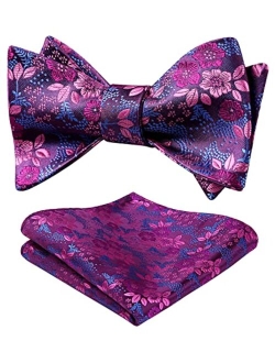 Bow Ties for Men Floral Bowties Mens Self Tie Bow Tie Handkerchief Jacquard Woven Bowtie Pocket Square Set