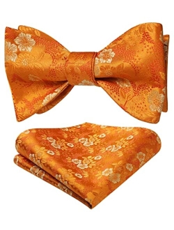 Bow Ties for Men Floral Bowties Mens Self Tie Bow Tie Handkerchief Jacquard Woven Bowtie Pocket Square Set