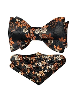 Bow Ties for Men Floral Bowties Mens Self Tie Bow Tie Handkerchief Jacquard Woven Bowtie Pocket Square Set