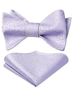 Bow Ties for Men Floral Bowties Mens Self Tie Bow Tie Handkerchief Jacquard Woven Bowtie Pocket Square Set