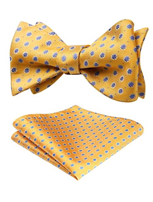 HISDERN Bow Ties for Men Floral Bowties Mens Self Tie Bow Tie Handkerchief Jacquard Woven Bowtie Pocket Square Set