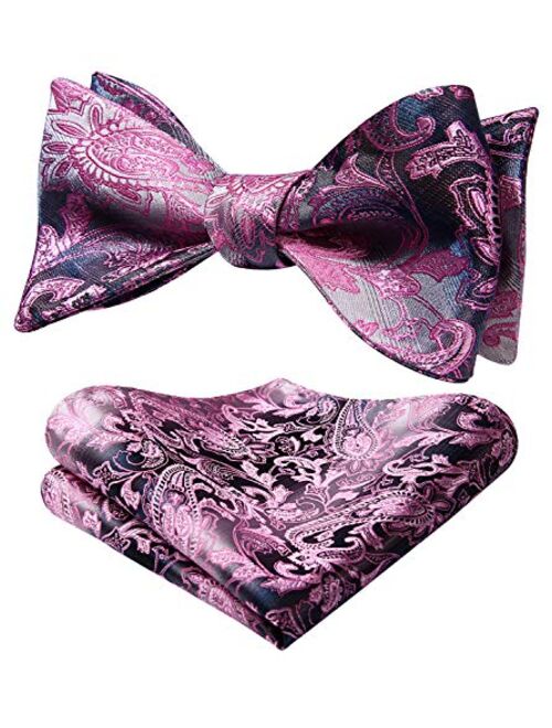 HISDERN Bow Ties for Men Floral Bowties Mens Self Tie Bow Tie Handkerchief Jacquard Woven Bowtie Pocket Square Set