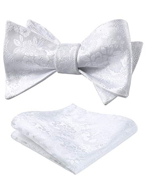 HISDERN Bow Ties for Men Floral Bowties Mens Self Tie Bow Tie Handkerchief Jacquard Woven Bowtie Pocket Square Set