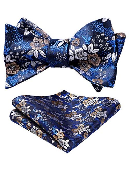 HISDERN Bow Ties for Men Floral Bowties Mens Self Tie Bow Tie Handkerchief Jacquard Woven Bowtie Pocket Square Set