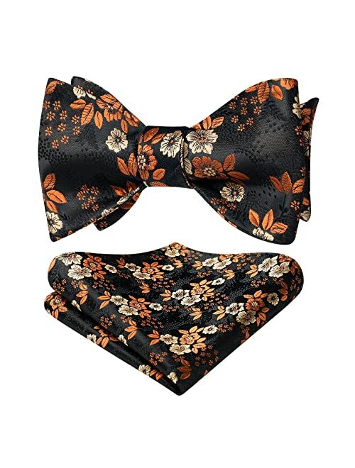 HISDERN Bow Ties for Men Floral Bowties Mens Self Tie Bow Tie Handkerchief Jacquard Woven Bowtie Pocket Square Set