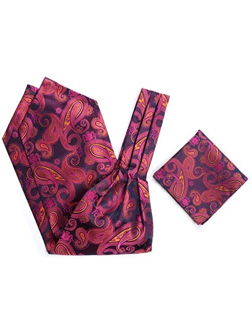 HISDERN Cravat Ascot Tie and Pocket Square Set for Men Wedding Cravat Scarf