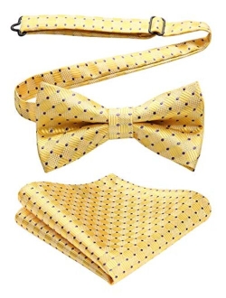 Solid Color Bow Ties for Men Pre-Tied Bow Tie and Pocket Square Formal Tuxedo Wedding Clip on Bowtie