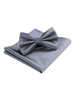 Solid Color Bow Ties for Men Pre-Tied Bow Tie and Pocket Square Formal Tuxedo Wedding Clip on Bowtie