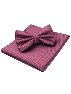 Solid Color Bow Ties for Men Pre-Tied Bow Tie and Pocket Square Formal Tuxedo Wedding Clip on Bowtie