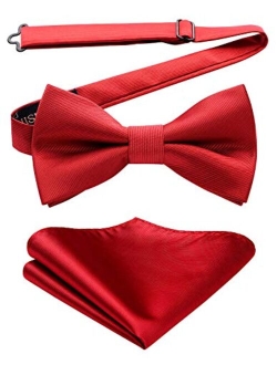 Solid Color Bow Ties for Men Pre-Tied Bow Tie and Pocket Square Formal Tuxedo Wedding Clip on Bowtie