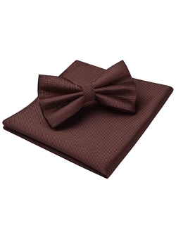 Solid Color Bow Ties for Men Pre-Tied Bow Tie and Pocket Square Formal Tuxedo Wedding Clip on Bowtie