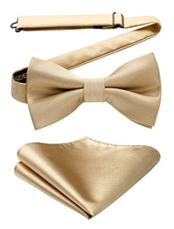 Solid Color Bow Ties for Men Pre-Tied Bow Tie and Pocket Square Formal Tuxedo Wedding Clip on Bowtie