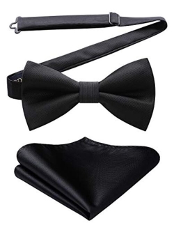 Solid Color Bow Ties for Men Pre-Tied Bow Tie and Pocket Square Formal Tuxedo Wedding Clip on Bowtie