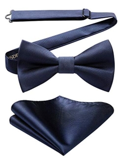 Solid Color Bow Ties for Men Pre-Tied Bow Tie and Pocket Square Formal Tuxedo Wedding Clip on Bowtie